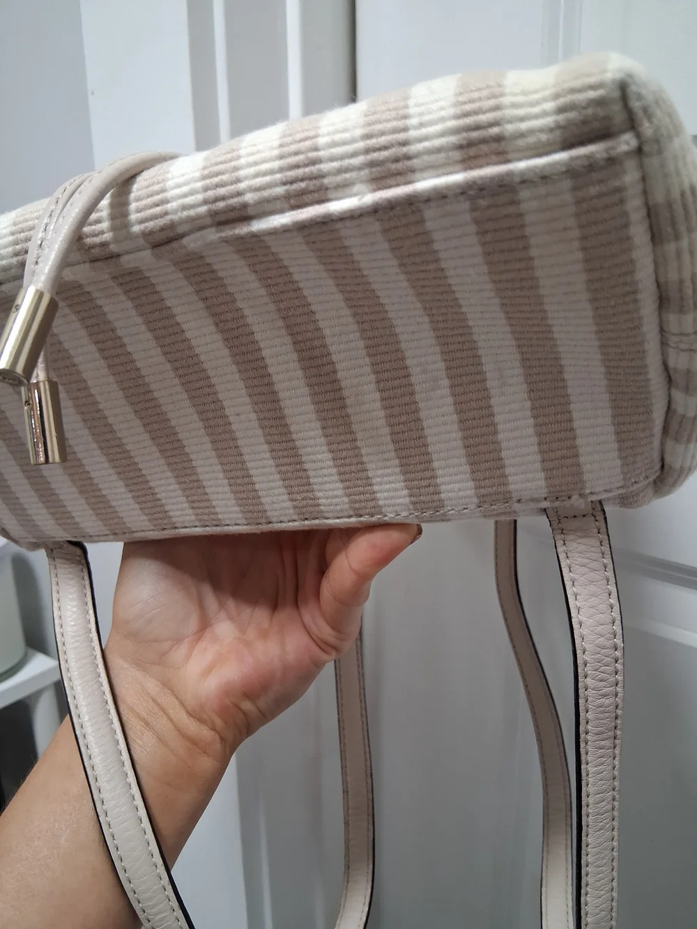 kate spade Cream and Light Beige Striped Mini Backpack